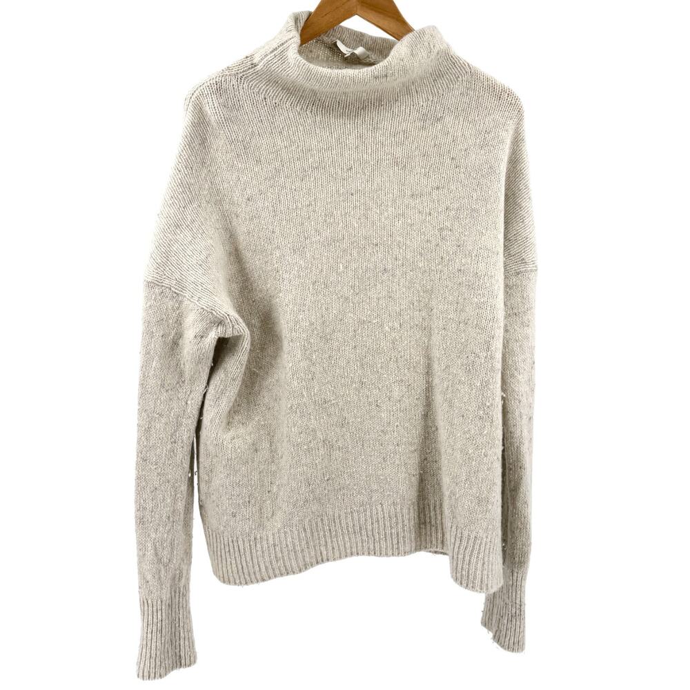 Vince Oatmeal Oversized Mock Neck Chunky Knit Sweater